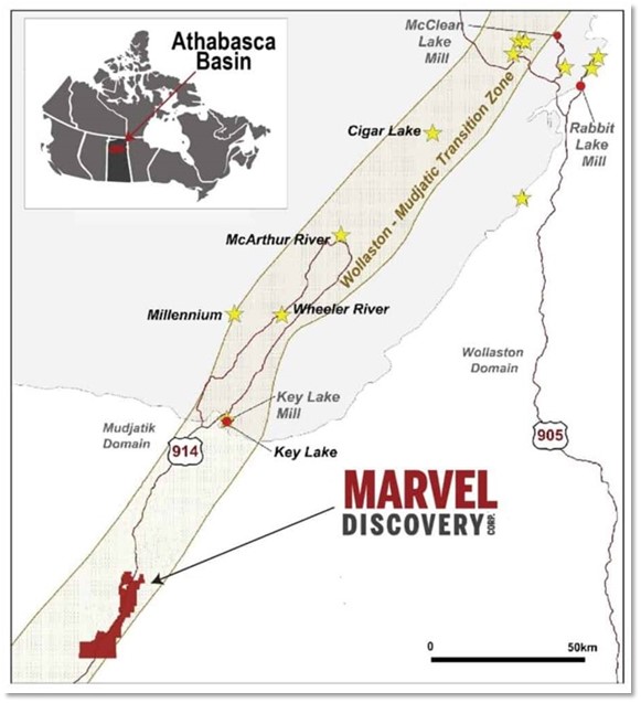Location of the Walker KLR Uranium Project in the WMTZ Zone host to the highest grade uranium deposits in the world. Post MARVEL DEFINES DRILL TARGETS AT DD ZONE - WALKER AND KLR URANIUM PROJECT ADJACENT TO CAMECO, ATHABASCA BASIN