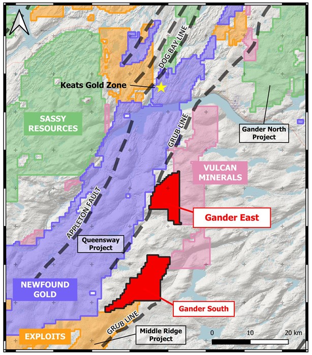 Location of Marvels Gander East gold property proximal to New Found Golds Queensway Property Post Marvel Discovery Initiates Exploration Program at Gander East Adjacent to New Found Gold’s Queensway Project